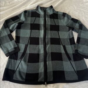 Adrienne Vittadini Black and teal Plaid Utility Jacket